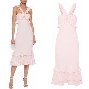CINQ À SEPT Ruffled V-Neck Midi Dress Ballet Pink